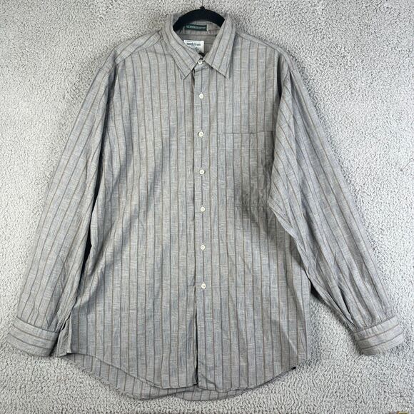 Vintage Gitman Bros Shirt Men Large Gray Brown Gold Striped Button Up Pocket USA - Picture 1 of 13